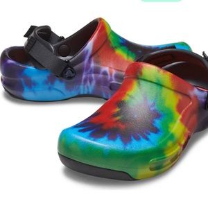 Rainbow tie dye Crocs